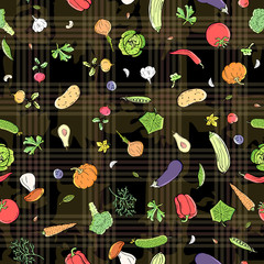 Vector seamless pattern retro drawing of vegetables. Can be used for web page background, fills drawings, wallpapers, surface textures.