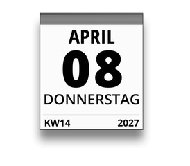 Kalender für Donnerstag, 8. APRIL 2027 (Woche 14)