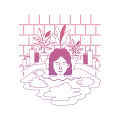 woman in the bathtub and houseplants vector illustration design
