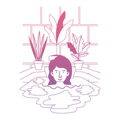 woman in the bathtub and houseplants vector illustration design