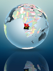 Angola on globe with flags