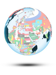 Cyprus on globe with flags