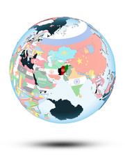 Afghanistan on globe with flags