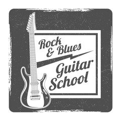 Guitar school grunge logo vector design
