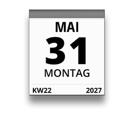 Kalender für Montag, 31. MAI 2027 (Woche 22)