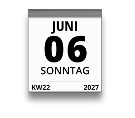 Kalender für Sonntag, 6. JUNI 2027 (Woche 22)