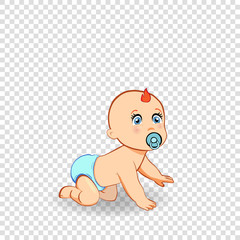 Small redhead child crawls on all fours knees clip art