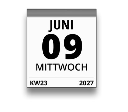 Kalender für Mittwoch, 9. JUNI 2027 (Woche 23)