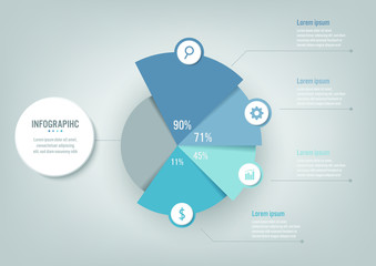 Business infographic template with 4 options pie chart, Abstract elements diagram or processes and business flat icon, Vector business template for presentation.Creative concept for infographic.