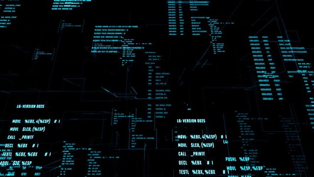 Abstract program modules moving on a screen. Abstract background with animation of coding process. Seamless loop.
