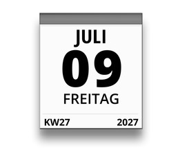 Kalender für Freitag, 9. JULI 2027 (Woche 27)