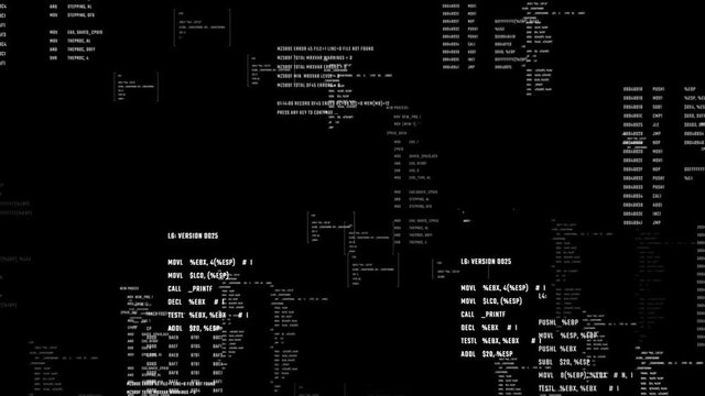 Abstract digital background with data flow. Technological texture with programming code in a cyberspace. Seamless loop.