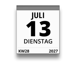 Kalender für Dienstag, 13. JULI 2027 (Woche 28)