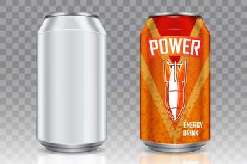 Aluminum beverage can vector realistic mockup set