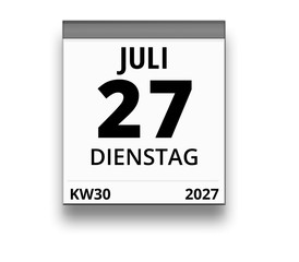 Kalender für Dienstag, 27. JULI 2027 (Woche 30)