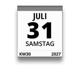 Kalender für Samstag, 31. JULI 2027 (Woche 30)