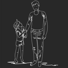 father and son. graphic vector drawing. sketch
