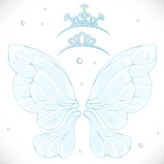 Blue magic wings with two tiaras bundled isolated on a white background 