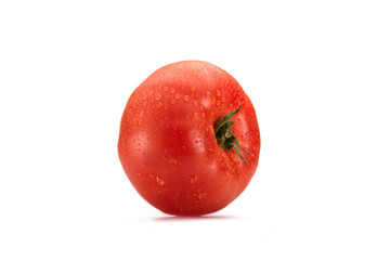 close up view of fresh wet tomato isolated on white