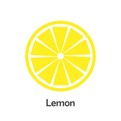 Lemon slice in cartoon style, card with fruit for kid, preschool activity for children, vector illustration	