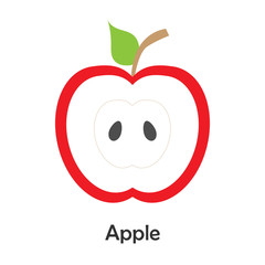 Apple slice in cartoon style, card with fruit for kid, preschool activity for children, vector illustration	