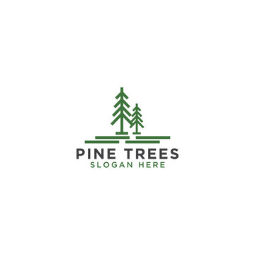 Pine Tree Line Art Logo Design Template