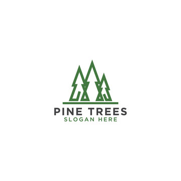 Pine tree line art logo design template