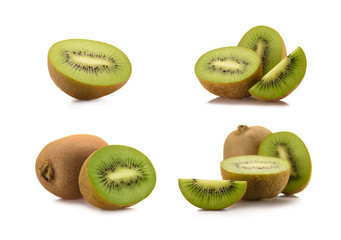 close up view of arranged fresh kiwi fruits isolated on white