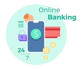 Vector illustration for online banking. Concept for mobile bank and internet payment. Flat banner, eps 10