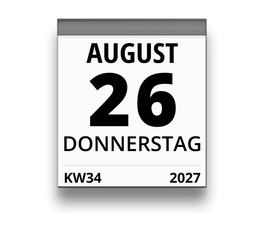 Kalender für Donnerstag, 26. AUGUST 2027 (Woche 34)
