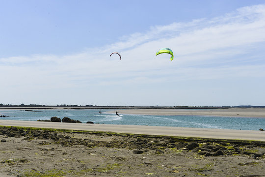 kitesurf, Passage du Gois, Barbâtre, Ile de Noirmoutier, Beauvoir sur Mer, Vendée, Pays de la Loire, 85