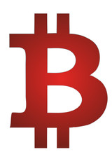 Bitcoin de color rojo sobre fondo blanco.