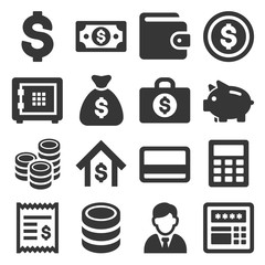 Money and Banking Icon Set. Vector