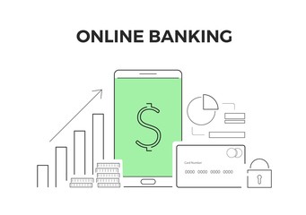 Vector illustration for online banking. Concept for mobile bank and internet payment. Flat banner, eps 10