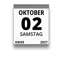 Kalender für Samstag, 2. OKTOBER 2027 (Woche 39)
