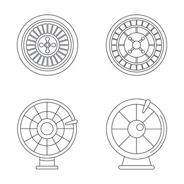 Roulette wheel fortune icons set. Outline illustration of 4 roulette wheel fortune vector icons for web