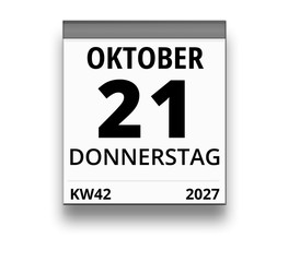 Kalender für Donnerstag, 21. OKTOBER 2027 (Woche 42)