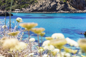 beautiful landscape in Ibiza of blue ocean in a sunny day. Summer and holidays concept.