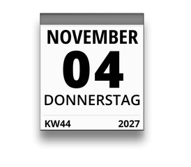 Kalender für Donnerstag, 4. NOVEMBER 2027 (Woche 44)