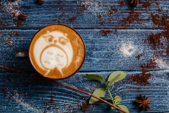Cup of coffee with a lot of beautiful latte art.