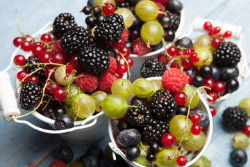Various fresh summer berries. Top view. Berries mix fruit color food dessert
Berries.Antioxidants, detox diet, organic fruits.
