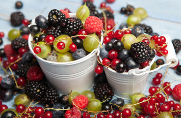 Various fresh summer berries. Top view. Berries mix fruit color food dessert
Berries.Antioxidants, detox diet, organic fruits.
