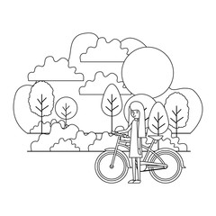 woman in the park with bicycle vector illustration design