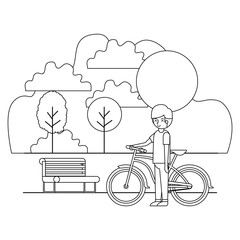 man in the park with bicycle vector illustration design