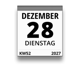 Kalender für Dienstag, 28. DEZEMBER 2027 (Woche 52)