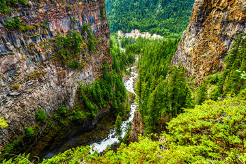 Spahats Creek deep in the canyon right after Spahats Falls and before it runs into the Clearwater River in Wells Gray Provincial Park at Clearwater British Columbia, Canada
