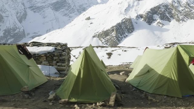 Darmasala tent camp on Larke Pass, 4500m altitude . Manaslu circuit trek.
