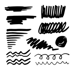 Set of hand drawn ink brush strokes, brushes, lines. Collection of grunge vector textured brush strokes. Vector abstract elements for your design