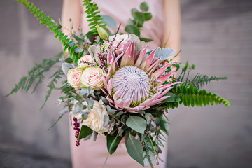 Wedding bouquet with king protea flower