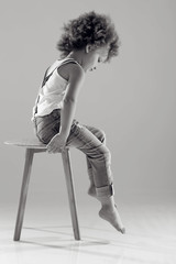 Child girl black and white photo
